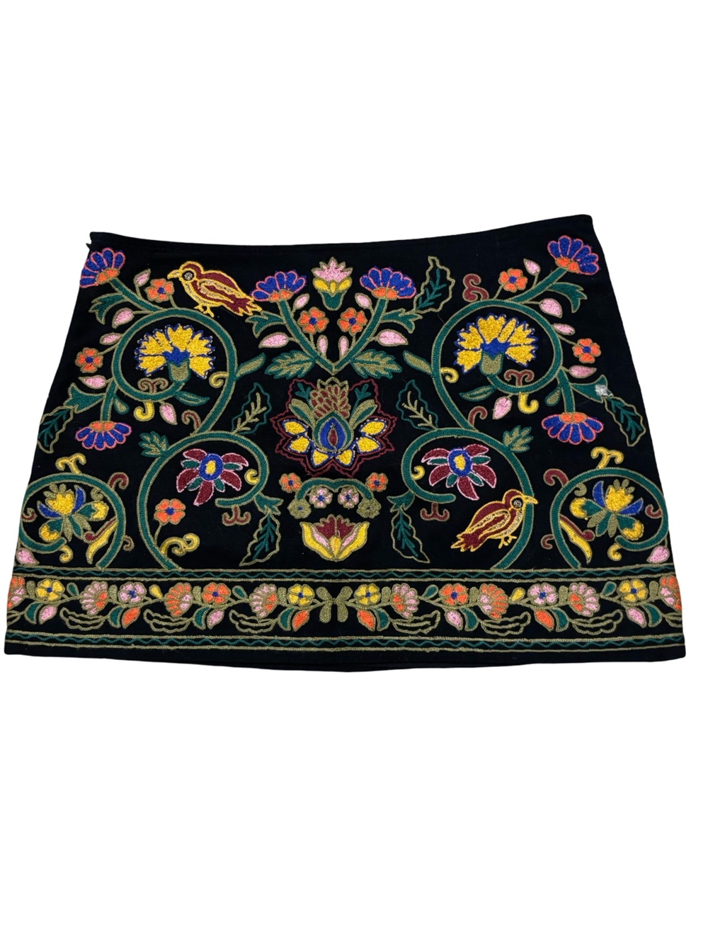 Zara Black Embroidered Floral Wrap with Multicolor Motifs